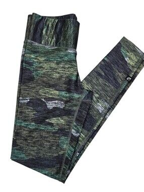 Terez Green Camo Military Yoga Pants Full Leggings Space Dye Hi Shine XS NWOT